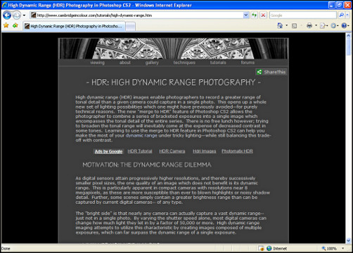 Figure 5. The sample web page (HDR tutorial) –  opening section.